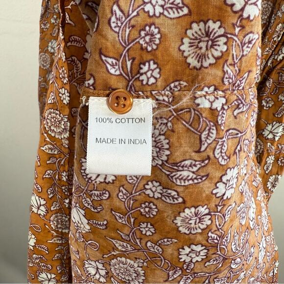 Stockplace The Label Amber Glow Brown Floral Ruffle Puff Sleeve Midi Dress Small - Picture 9 of 15